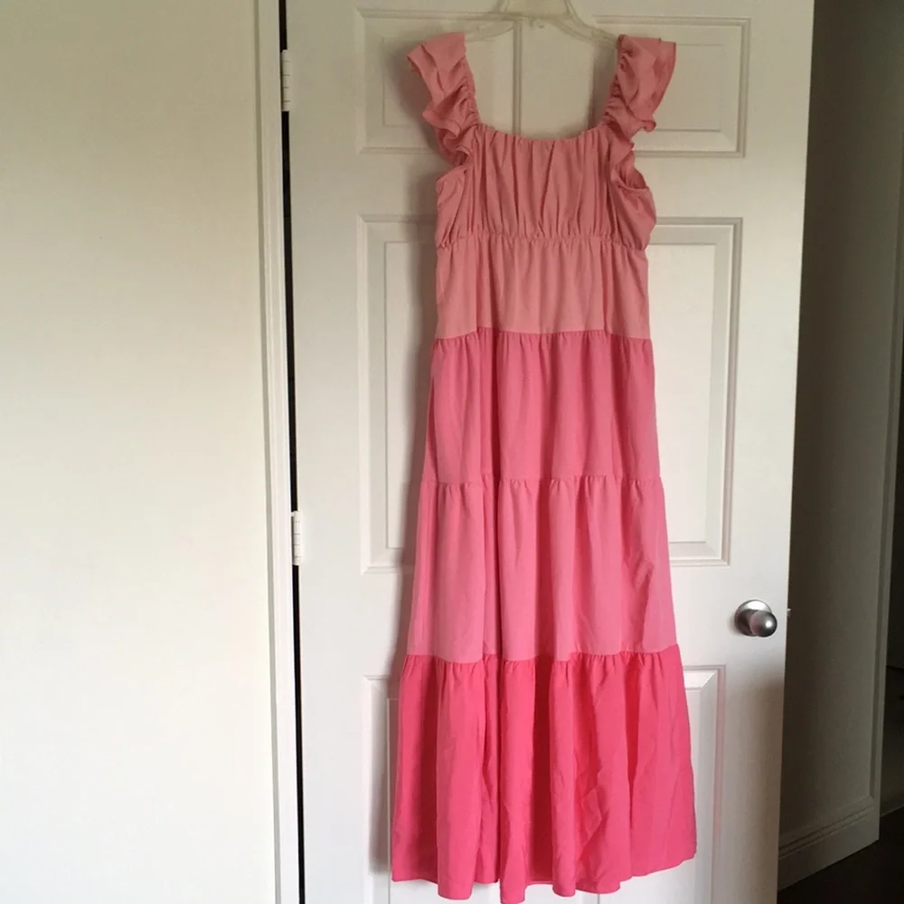 NWT English Factory pink ruffle tiered maxi dress M Vici Caprice dress - Picture 8 of 13